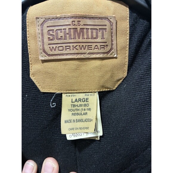 CE Schmidt Workwear Duck Canvas Hood Sherpa Lined Jacket Youth Boys Large Brown - Picture 5 of 7